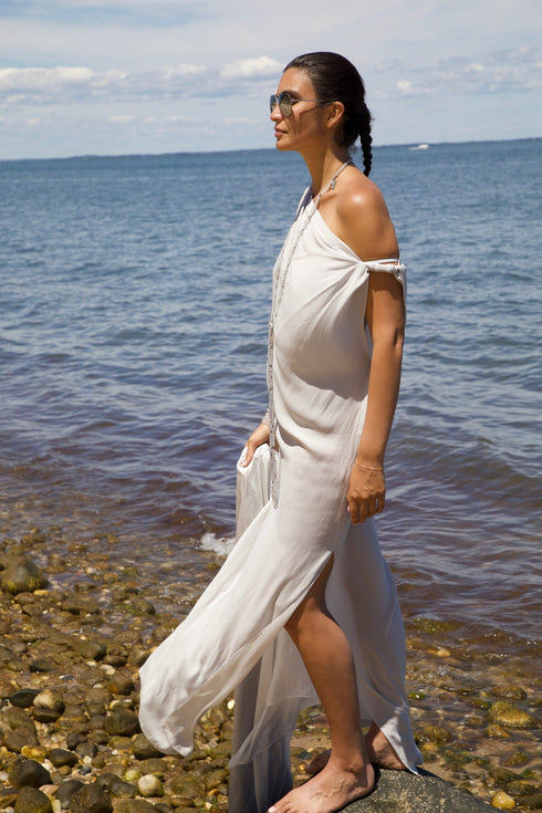 Rolled Shoulder Silk Scarf Dress Urban Zen